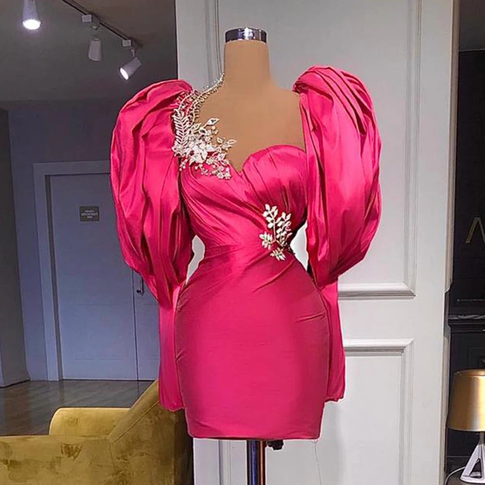 Rose Red Cocktail Dresses 2022 Lace Applique Beading Sweetheart Satin Prom Gowns Puff Sleeves Pleat Sheath Sexy Celebrity Gowns
Rose Red Cocktail Dresses 2022 Lace Applique Beading Sweetheart Satin Prom Gowns Puff Sleeves Pleat Sheath Sexy Celebrity Gowns