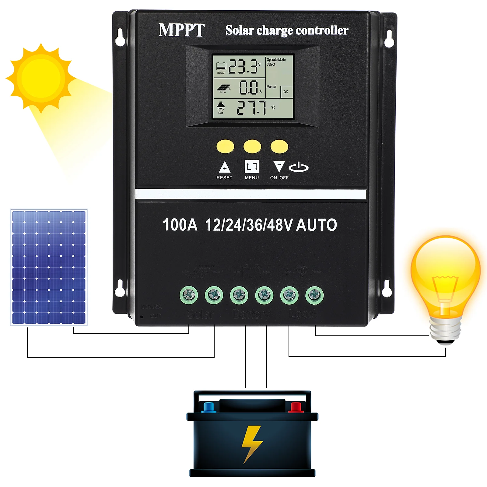 Solar Charge Controller 12V/24/V36V/48V 100A MPPT Auto Solar Panel Controller Solar Regulator
Solar Charge Controller 12V/24/V36V/48V 100A MPPT Auto Solar Panel Controller Solar Regulator