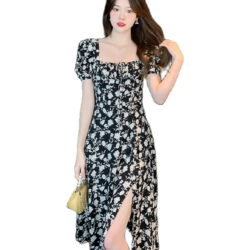 Wisher&Tong Women's Summer Floral Print Dress Square Collar Puff Sleeve Long Dress Elegant Split Korean Midi Dresses Vestidos
Wisher&Tong Women's Summer Floral Print Dress Square Collar Puff Sleeve Long Dress Elegant Split Korean Midi Dresses Vestidos