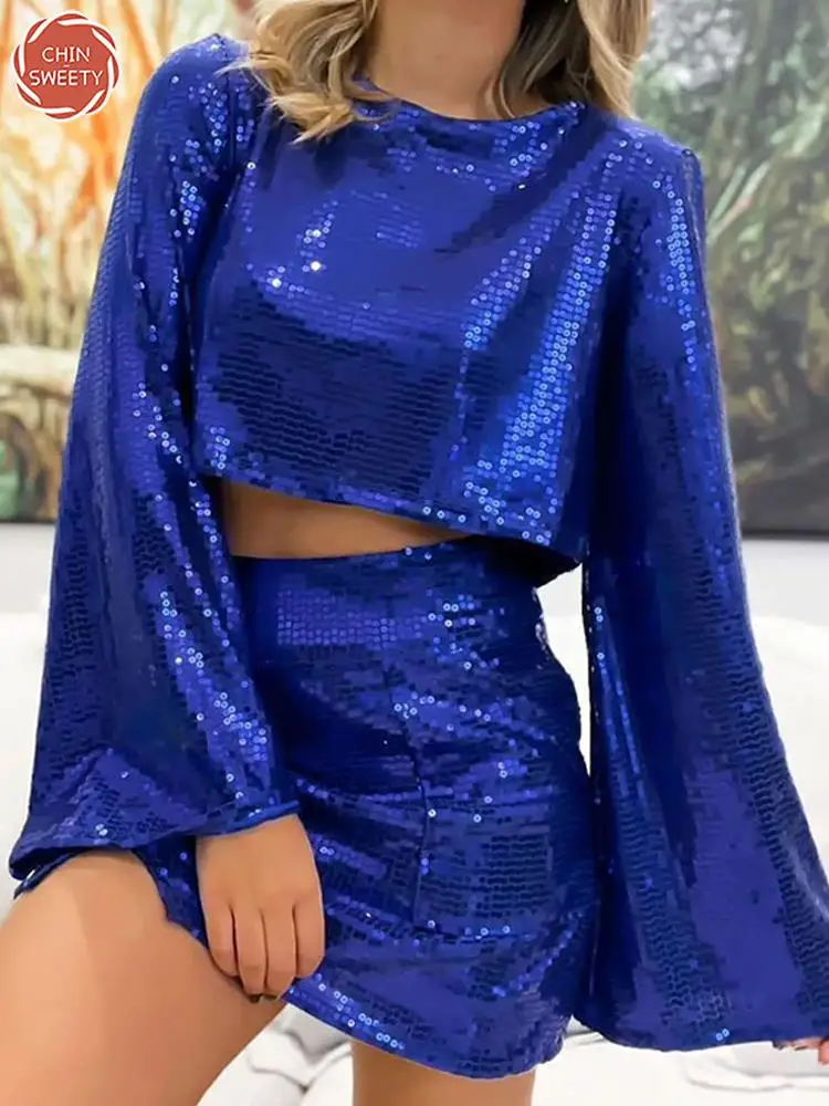 Женское платье с блестками и блестками, комплект из двух предметов
Женское платье с блестками и блестками, комплект из двух предметов