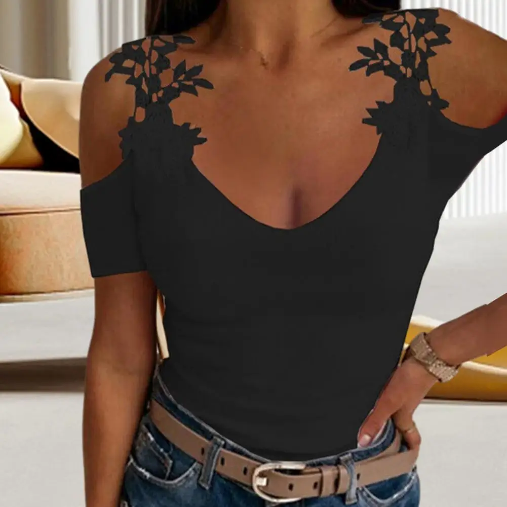 Elegant Lace Flower Decor Off Shoulder Women's Summer Top Slim Fit U Neck Blouse for Soft Stylish Look
Elegant Lace Flower Decor Off Shoulder Women's Summer Top Slim Fit U Neck Blouse for Soft Stylish Look