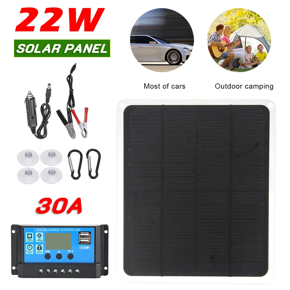 22W Solar Panel Kit 12V Solar Battery Charger with USB Output 30A Solar Panel Controller for Mobile Phone Car RV Ship Camping
22W Solar Panel Kit 12V Solar Battery Charger with USB Output 30A Solar Panel Controller for Mobile Phone Car RV Ship Camping
