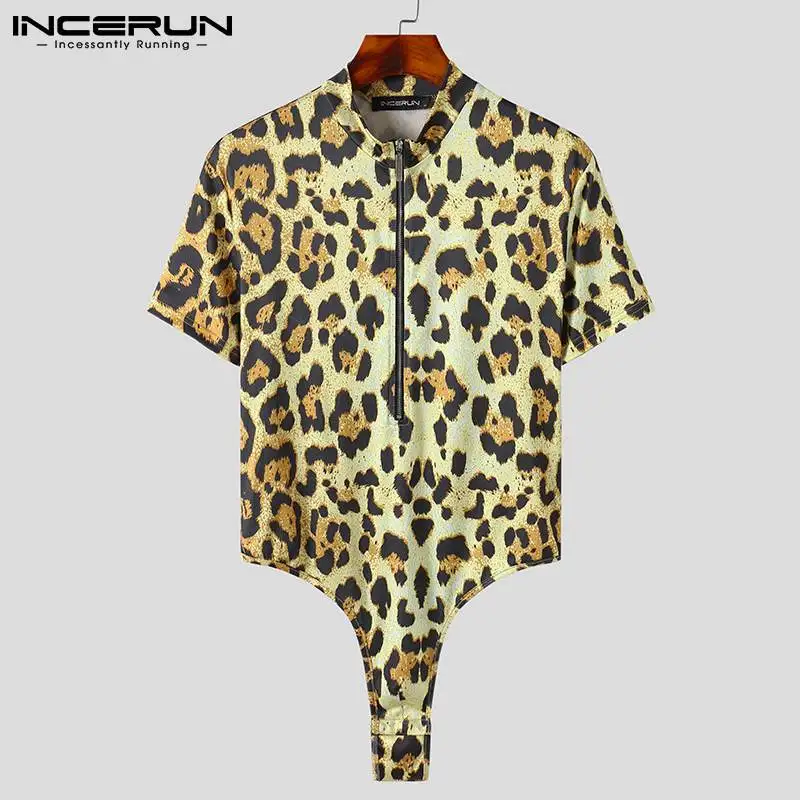 INCERUN Comfortable Loungewear New Men Rompers Leopard Printed Onesies Male Zip Half High Neck Short Sleeve Bodysuits S-5XL 2022
INCERUN Comfortable Loungewear New Men Rompers Leopard Printed Onesies Male Zip Half High Neck Short Sleeve Bodysuits S-5XL 2022