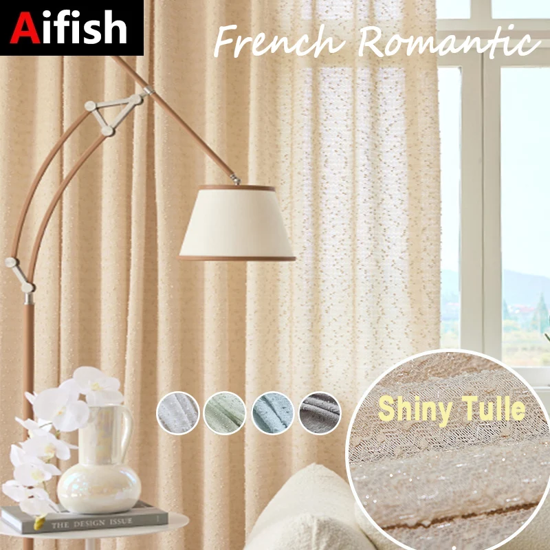 

French Romantic Tulle Semi Sheer Curtains Bedroom Luxury Jacquard Design Shiny Voile Light Filtering Window Drapes Custom Panel