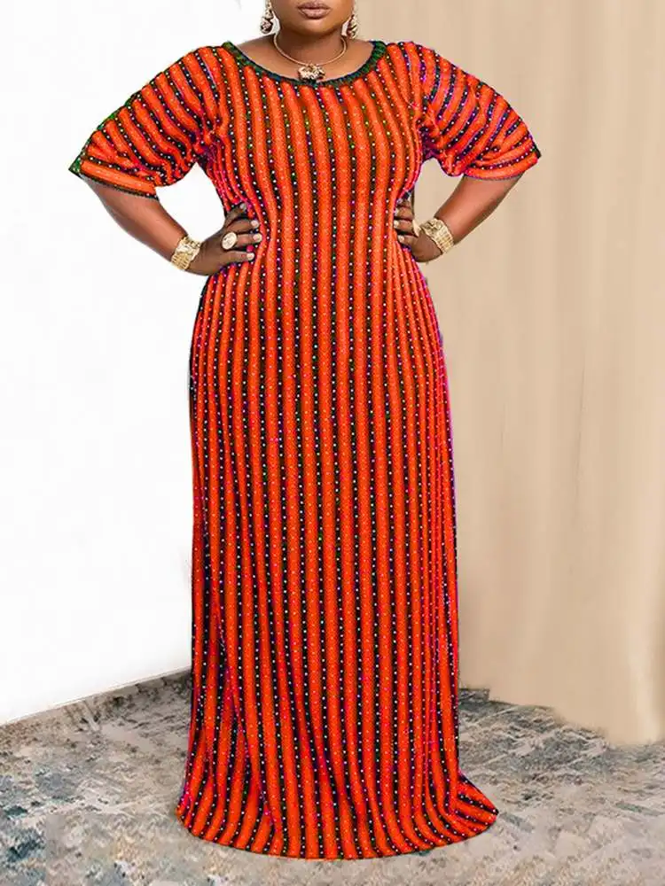 VONDA Women Summer Fashion Half Sleeve Vestido A-Line Party Dress Female Holiday Striped Printed Polyester Maxi Dresses Oversize 
VONDA Women Summer Fashion Half Sleeve Vestido A-Line Party Dress Female Holiday Striped Printed Polyester Maxi Dresses Oversize