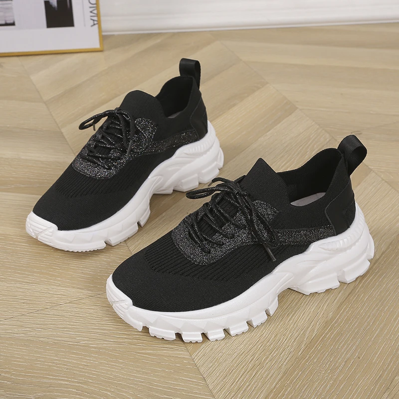 Модные Нескользящие вязаные кроссовки для женщин, весна 2023, белые спортивные туфли на платформе, женские блестящие дышащие сетчатые кроссо... 
Модные Нескользящие вязаные кроссовки для женщин, весна 2023, белые спортивные туфли на платформе, женские блестящие дышащие сетчатые кроссо...