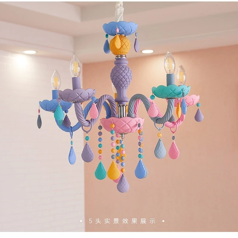 

Macaroon Creative European Crystal Light Fixtures European Style Home Improvement Rainbow Girl Princess Children's Bedroom