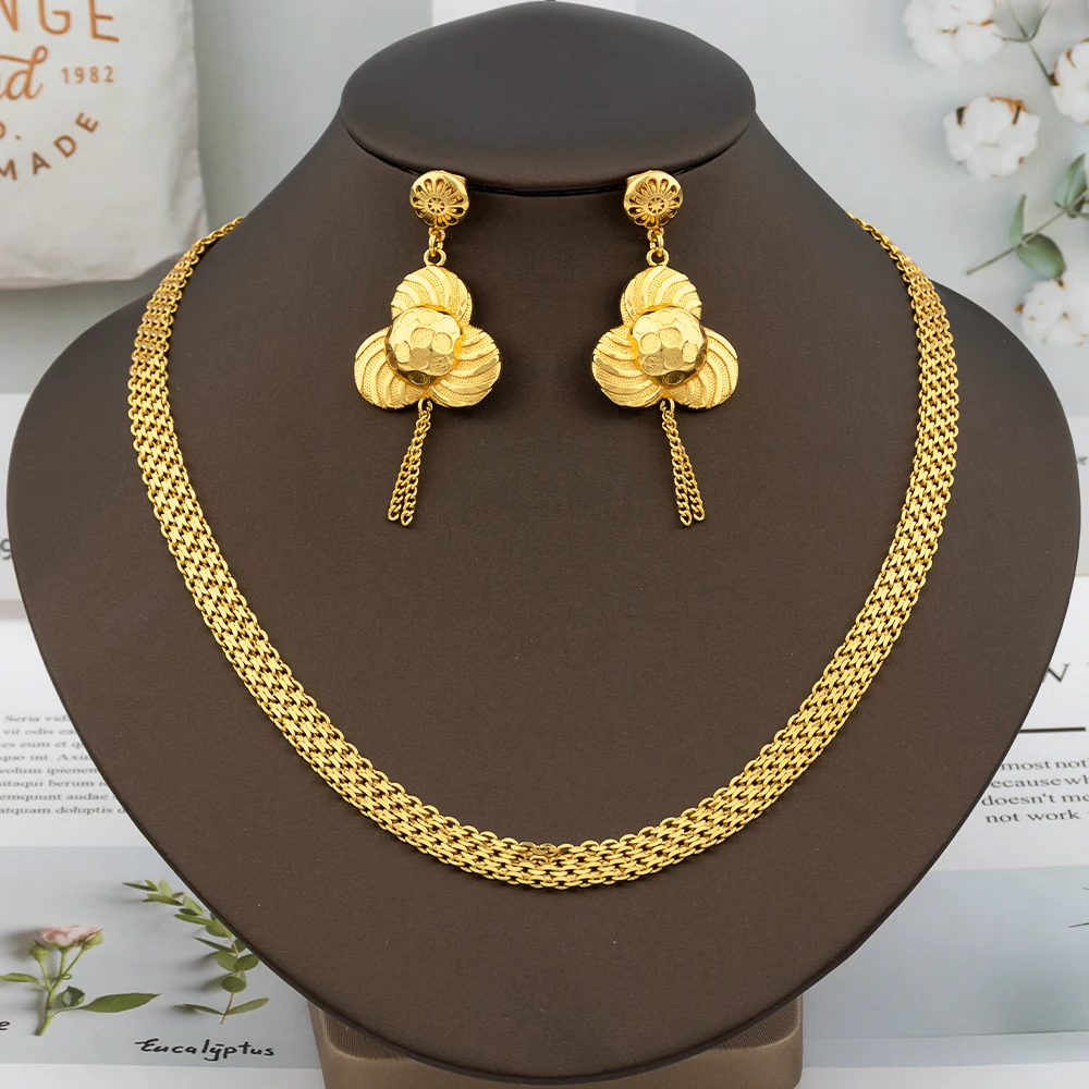 Dubai Necklace Earrings Set for Women African Gold Color Flower Jewelry Set Wedding Italy Chain Ethiopian Luxury Jewellery Gift
Dubai Necklace Earrings Set for Women African Gold Color Flower Jewelry Set Wedding Italy Chain Ethiopian Luxury Jewellery Gift