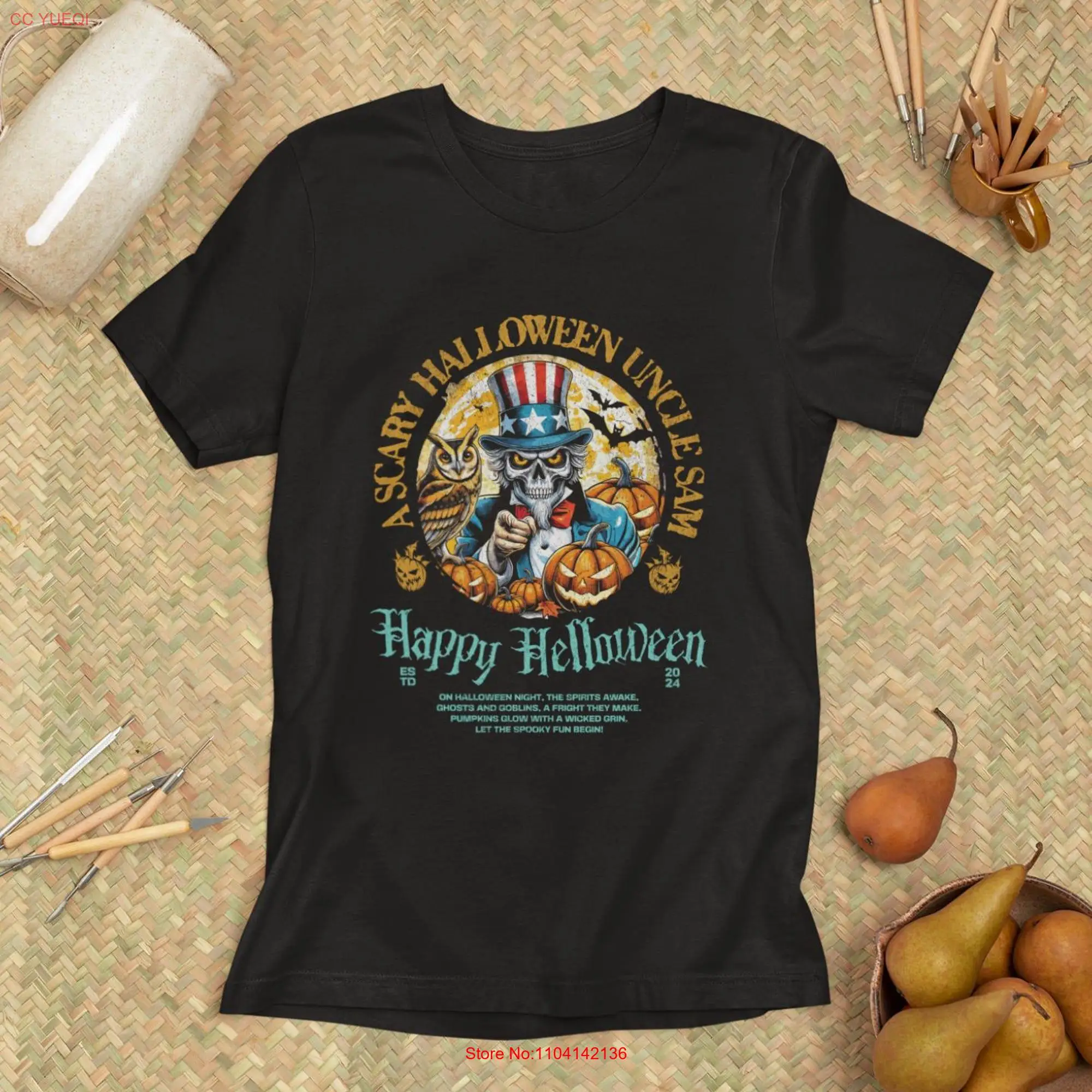 Футболка Helloween с длинным или коротким рукавом в виде дяди Сэма тыквы Хэллоуина