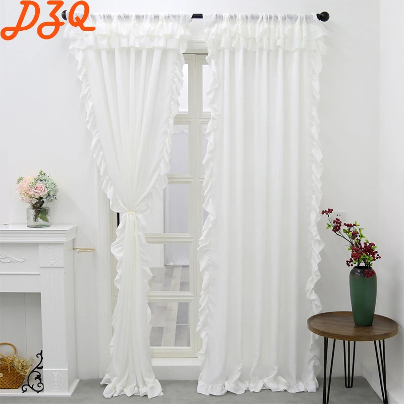 

French Romantic White Tulle Window Curtains for Living Room Elegant Lace Gauze Bedroom Warp Ruffled Short Curtains for Kitchen