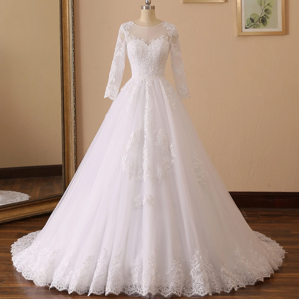 Luxury Store Long Sleeves Wedding Dress Elegant Lace Appliques Beads Vestido De Noiva Sexy Illusion Back Ball Gown Bridal Tulle
Luxury Store Long Sleeves Wedding Dress Elegant Lace Appliques Beads Vestido De Noiva Sexy Illusion Back Ball Gown Bridal Tulle