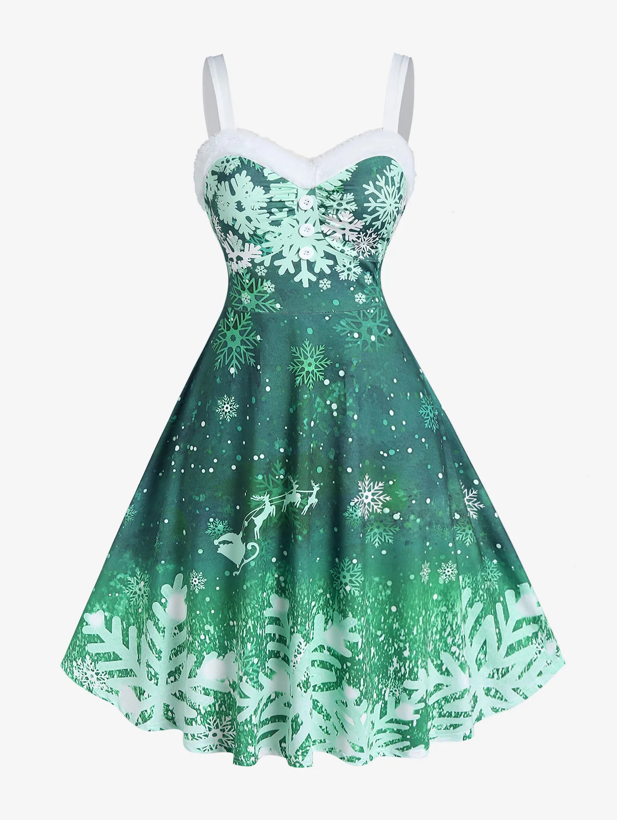 

ROSEGAL Bicolor Elk Snowflake Print Dress Ladies Cute Christmas Vestidos High Waist Sleeveless Flare Dresses Streetwear Clothes