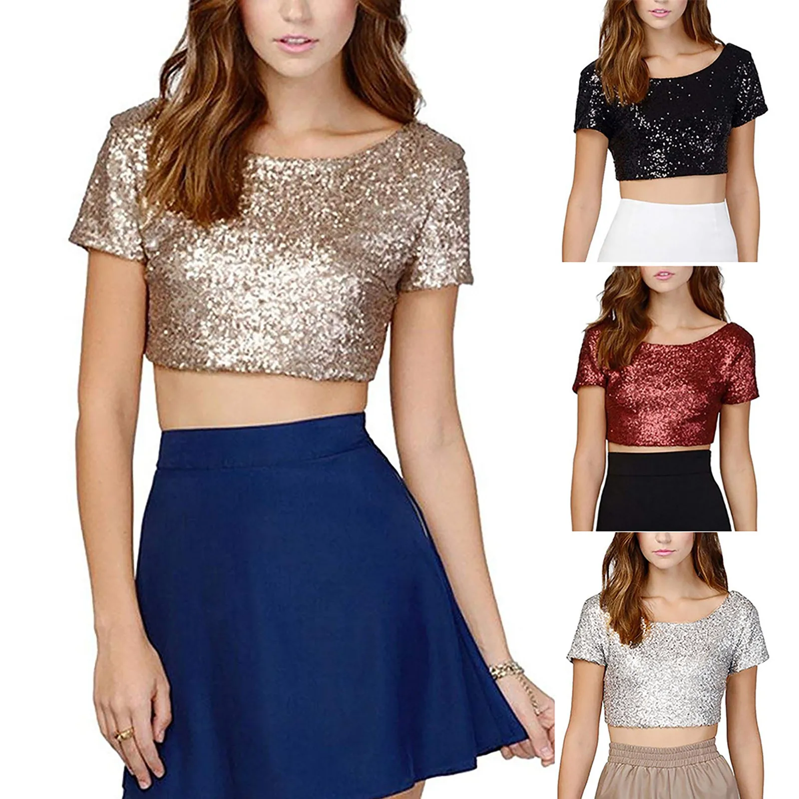 Женская Сексуальная Блузка с круглым вырезом и коротким рукавом 
Женская Сексуальная Блузка с круглым вырезом и коротким рукавом