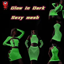 Sexy Bodysuit Glow in Dark Porno Women Erotic Lingerie Babydoll Plus Size Sexy Costumes for Women Luminous Mesh for Sex Dresses