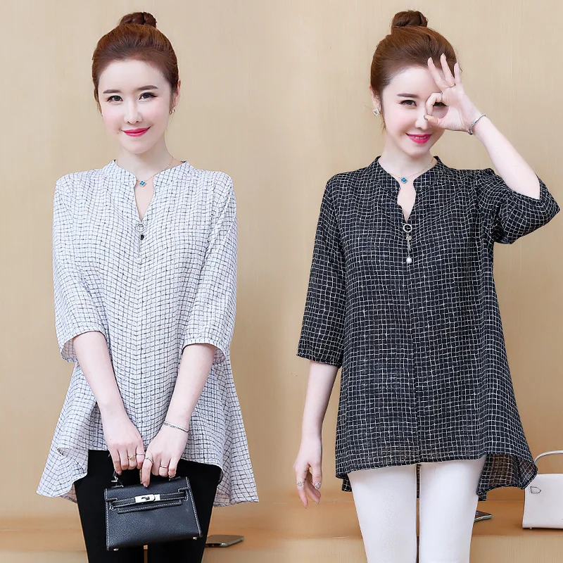 Oversized Chiffon V-neck Half Sleeve Plaid Shirt Women V-neck Loose Blouses L-5XL Large Size A-line Female Tops
Oversized Chiffon V-neck Half Sleeve Plaid Shirt Women V-neck Loose Blouses L-5XL Large Size A-line Female Tops