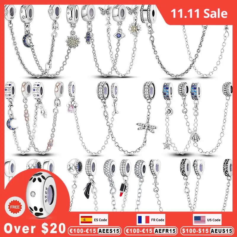 925 Silver Safety Chain Charms Fit Pandora Original Bangle DIY
925 Silver Safety Chain Charms Fit Pandora Original Bangle DIY
