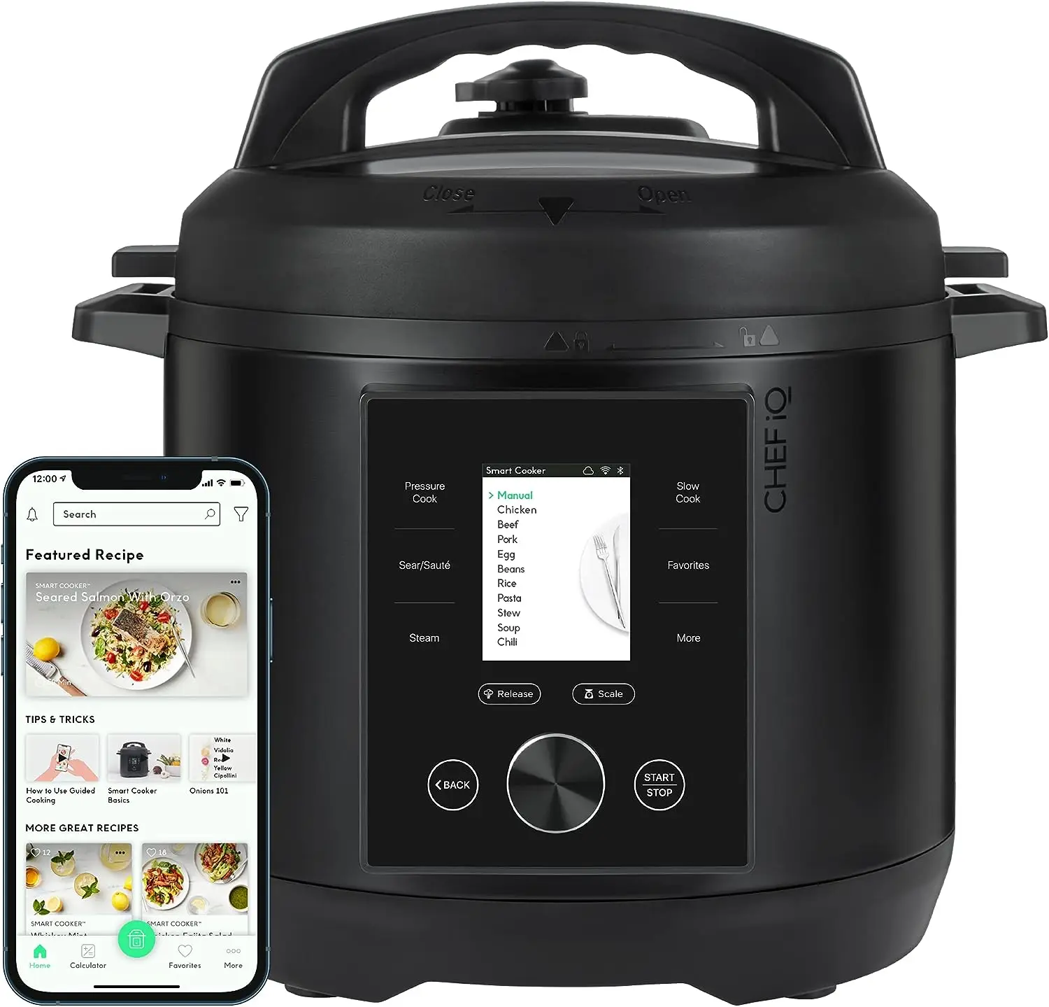 

Скороварка iQ Smart, 10 функций приготовления пищи и 18 функций, встроенная шкала, 1000 + предустановок, времени и скоростей с приложением для