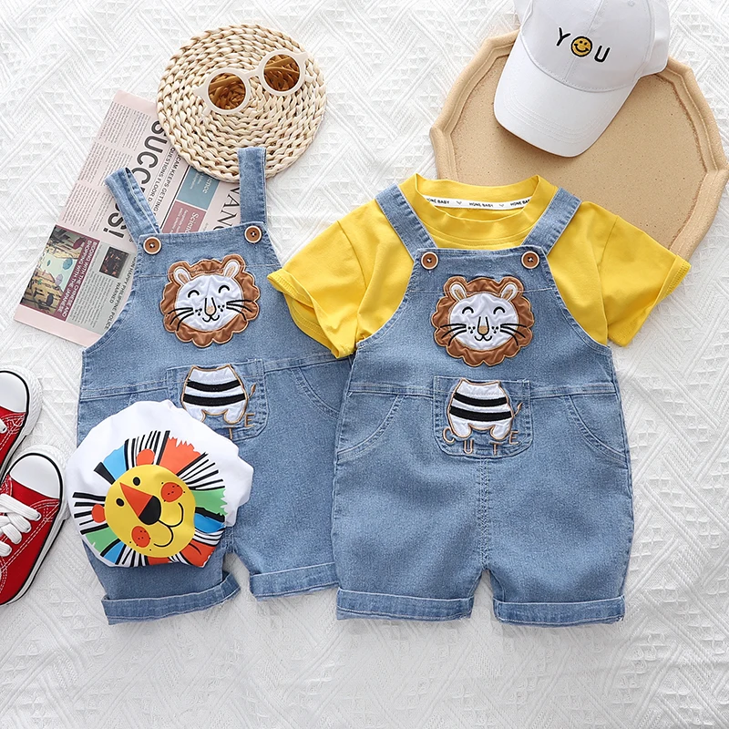 New Summer Fashion Children Cotton Baby Boy Girl cartoon Lion Short Sleeve 2Pcs/sets Infant Kids Denim Strap Pants 0-5 Years
New Summer Fashion Children Cotton Baby Boy Girl cartoon Lion Short Sleeve 2Pcs/sets Infant Kids Denim Strap Pants 0-5 Years