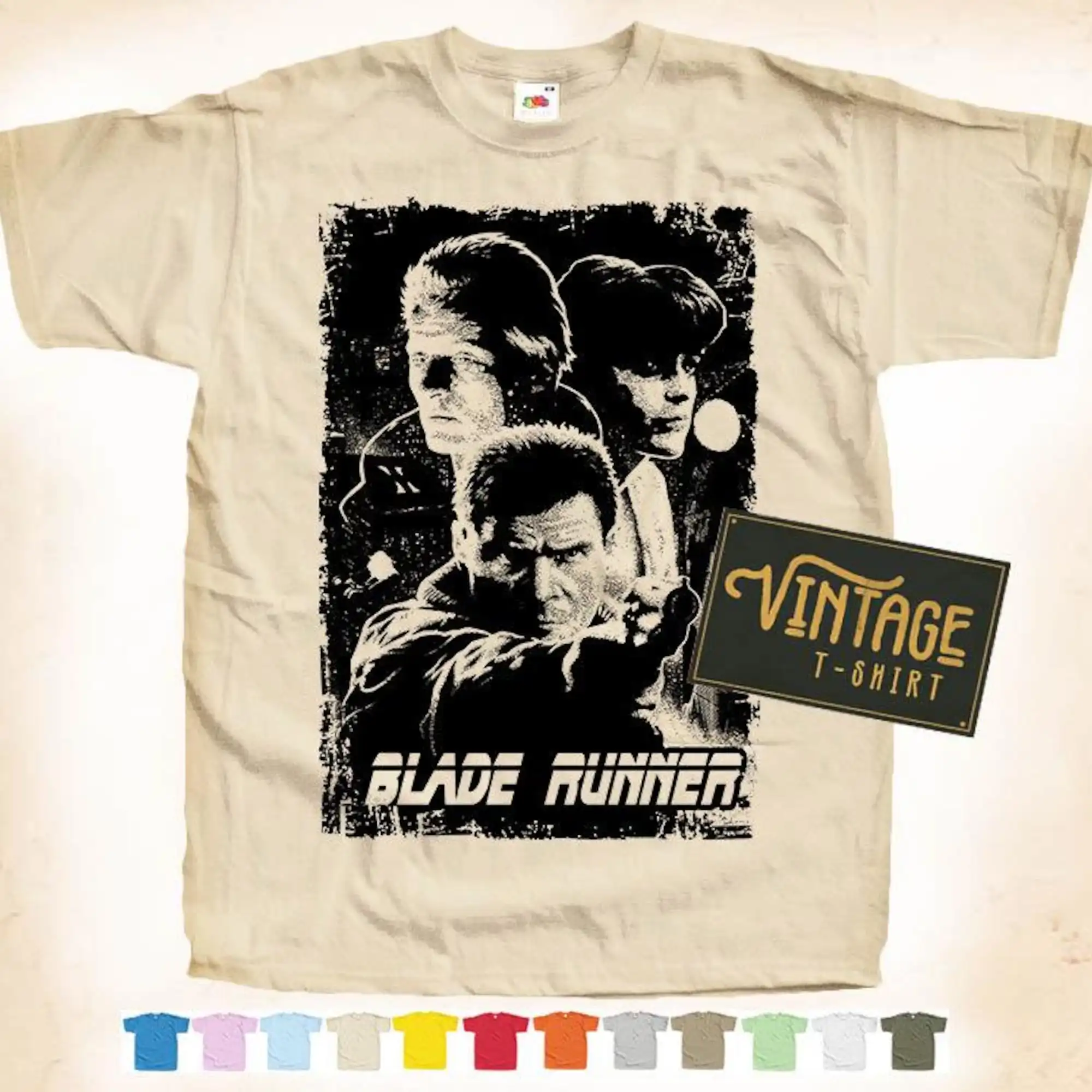 ЧЕРНЫЙ Принт: Футболка Blade Runner V2 Натуральный ВИНТАЖ Хлопок Постер фильма Бежевый