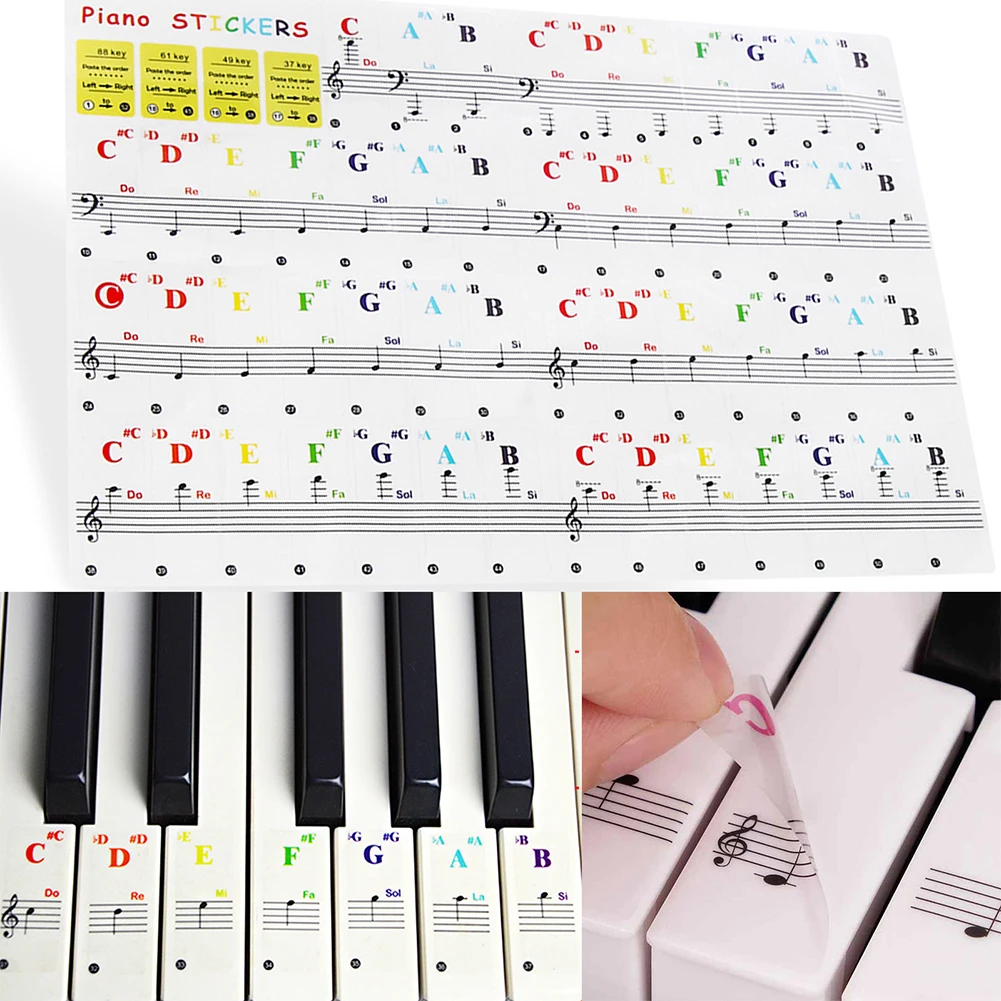 

Piano Training Stickers For 88/61/49/37 Keys Transparent PVC Piano Key Decal Removable Keyboard Note Sticker Beginner Supplies