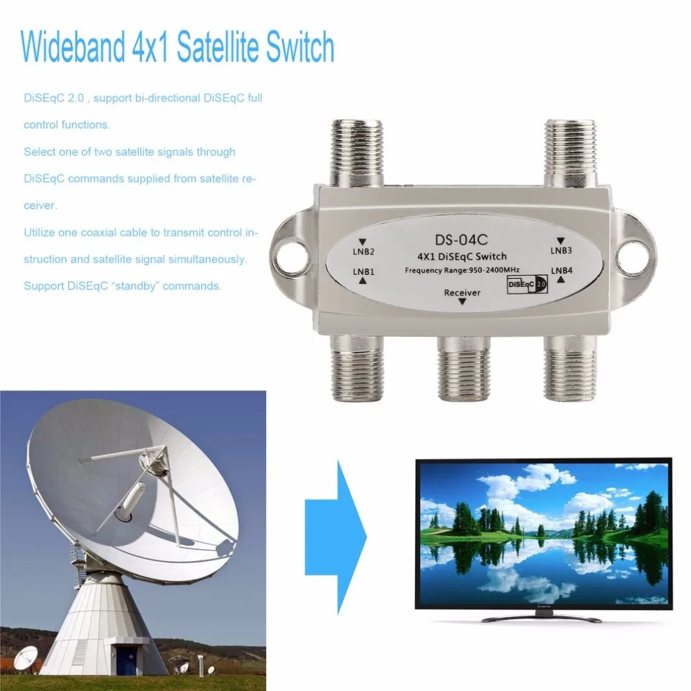 

4 in 1 4 x 1 DiSEqc 4-way Wideband Switch DS-04C High Isolation Connect 4 Satellite Dishes 4 LNB For Satellite Receiver