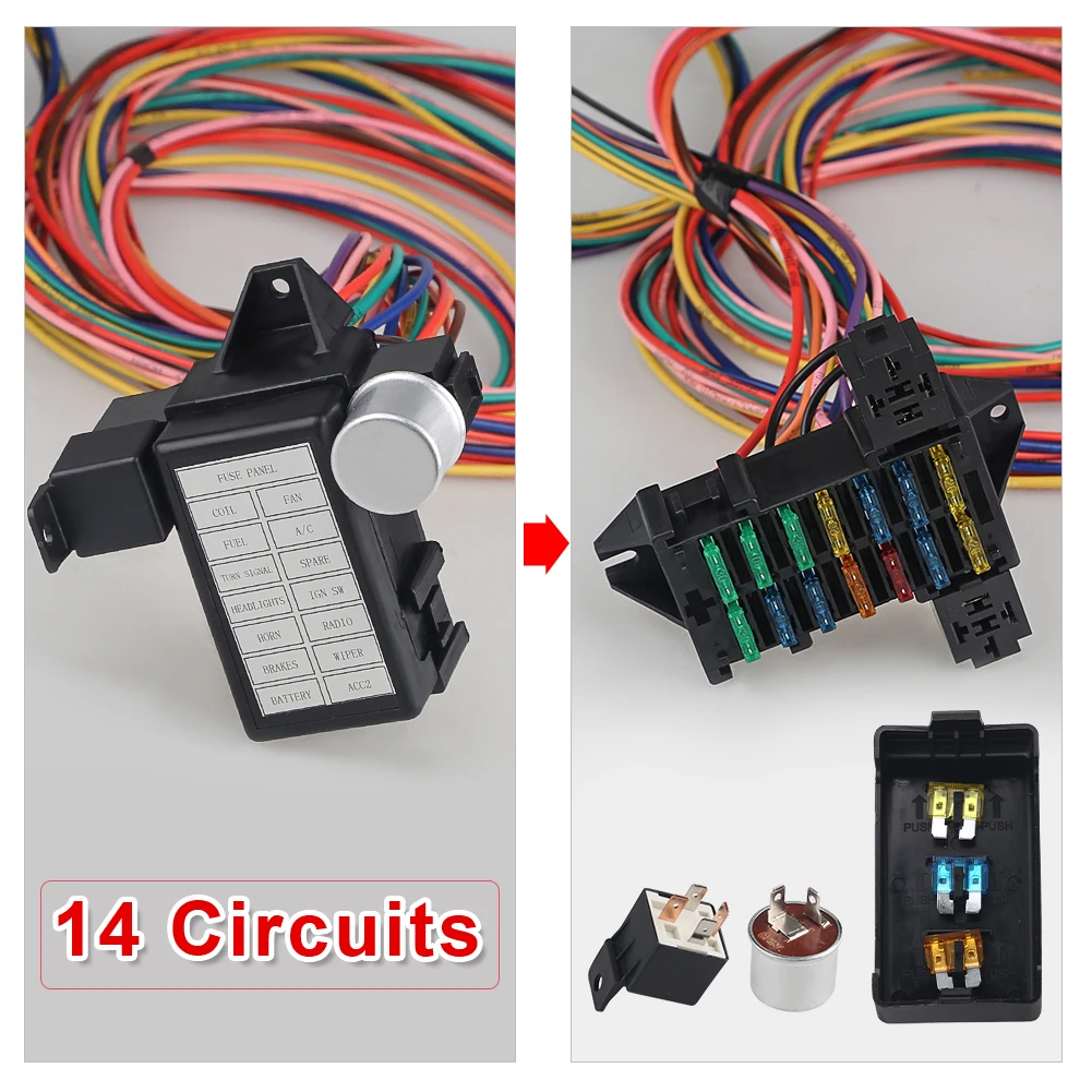 Universal 12V Voltage Circuit Wiring Harness Kit 14 Circuit Wiring Harness For Universal Muscle Car Hot Rod Street Rod XL Wires
Universal 12V Voltage Circuit Wiring Harness Kit 14 Circuit Wiring Harness For Universal Muscle Car Hot Rod Street Rod XL Wires