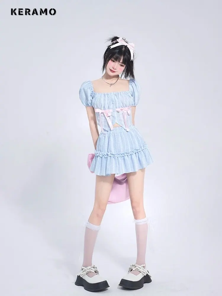 2023 Summer Sweet Y2K Short Sleeve Bow Pink Lace-up Mini Dresses Women Kawaii Blue Chiffon A-Line High Waist Sexy Pleated Dress
2023 Summer Sweet Y2K Short Sleeve Bow Pink Lace-up Mini Dresses Women Kawaii Blue Chiffon A-Line High Waist Sexy Pleated Dress
