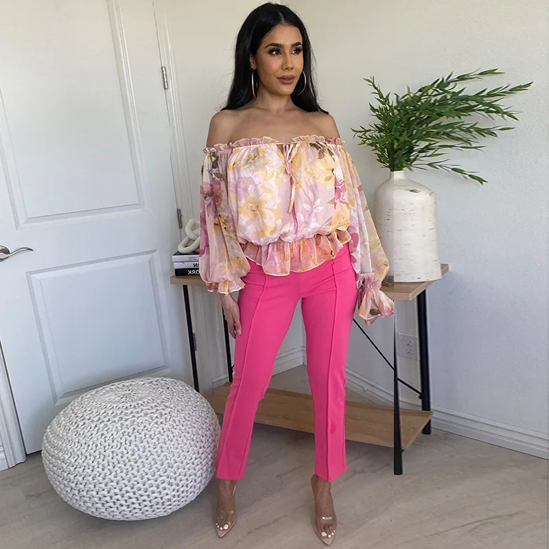 Ladies Casual Pants Set Pink One Line Neck Backless Long Sleeve Top Slim Fit Skinny Pants Two Piece Printed Shirt Set Summer XL
Ladies Casual Pants Set Pink One Line Neck Backless Long Sleeve Top Slim Fit Skinny Pants Two Piece Printed Shirt Set Summer XL