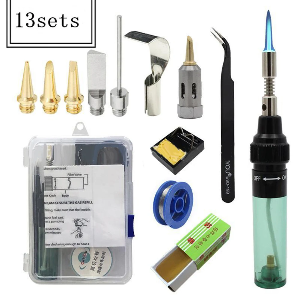 13 In 1 Butane Gas Gun Soldering Iron Cordless Welding Torch Pen Tool Kits Professional Gas Electric Soldering Iron Set
13 In 1 Butane Gas Gun Soldering Iron Cordless Welding Torch Pen Tool Kits Professional Gas Electric Soldering Iron Set
