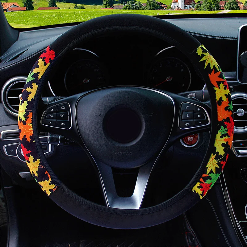 

37-38cm Car Steering Wheel Covers Elastic Maple Leaf Pattern Anti-slip Universal Auto Interior Accessories Car Styling