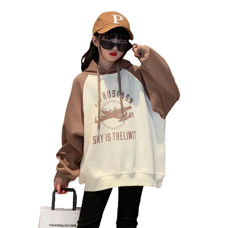 New Korean Winter Fleece Thickened Top for Girls Patchwork Loose Pullovers Teens Fashion Letter Print Hooded Sweatshirt 4-14 Yrs
New Korean Winter Fleece Thickened Top for Girls Patchwork Loose Pullovers Teens Fashion Letter Print Hooded Sweatshirt 4-14 Yrs