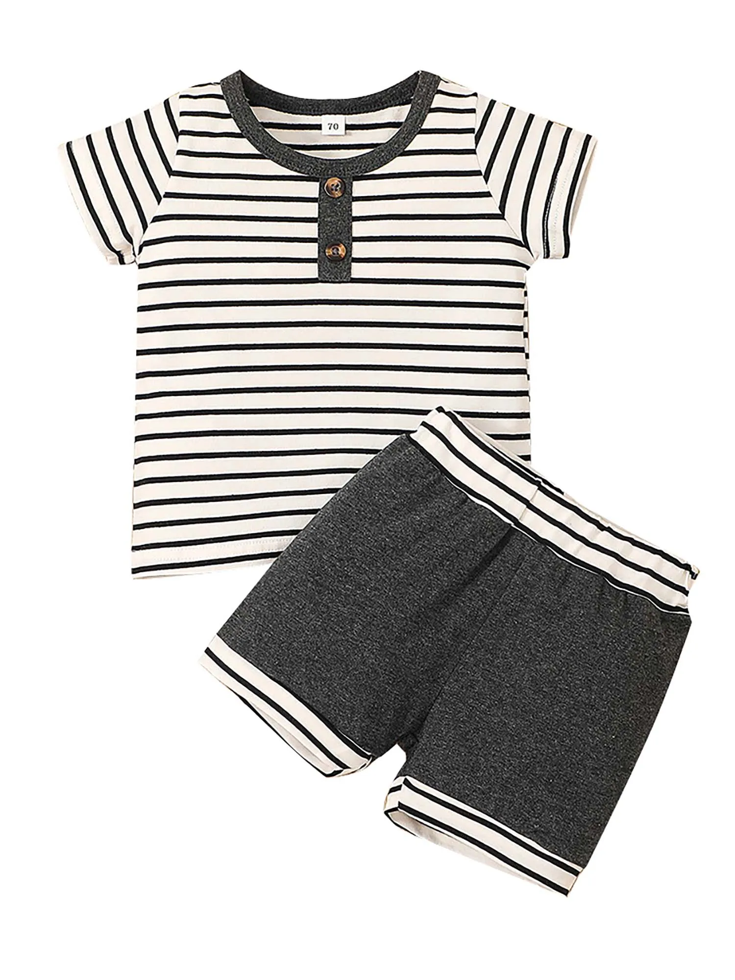 Newborn Baby Boys Striped Short Sleeve Summer Elastic Waist Cotton T-Shirt Pullover Shorts Round Neck Button Casual 2 Piece Set
Newborn Baby Boys Striped Short Sleeve Summer Elastic Waist Cotton T-Shirt Pullover Shorts Round Neck Button Casual 2 Piece Set