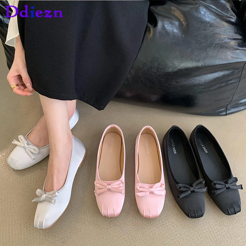 

Women Flats Ballet Flats Lolita Ladies Butterfly-knot Shoes Slip-On Autumn 2023 Square Toe Female Casual Outside Mary Janes
