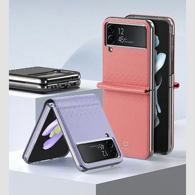 

Роскошный однотонный кожаный чехол для телефона Samsung Galaxy Z Flip 4 Z Flip 3 5G 360 ° полная защита противоударный складной чехол подарки