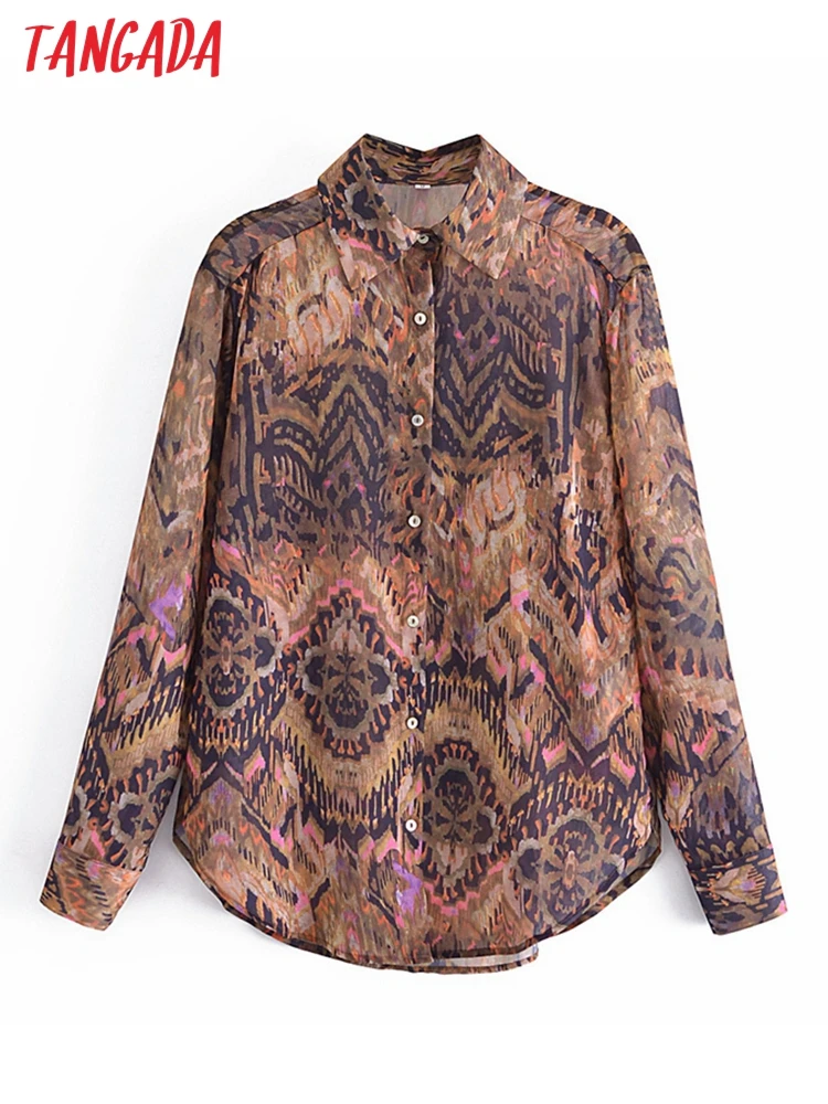 Tangada 2022 autumn women vintage print shirt long sleeve chic female high street shirt SW21
Tangada 2022 autumn women vintage print shirt long sleeve chic female high street shirt SW21
