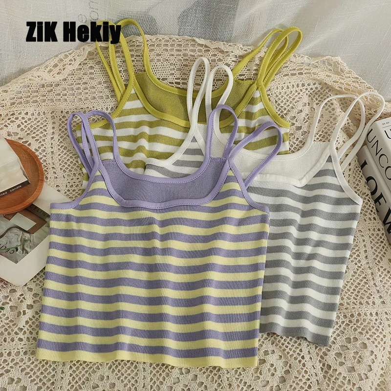 Zik Hekiy Women Summer Two-Color Striped Short Thin Section Knitted Suspenders Women New Slim All-Match Vest Suspenders Top
Zik Hekiy Women Summer Two-Color Striped Short Thin Section Knitted Suspenders Women New Slim All-Match Vest Suspenders Top