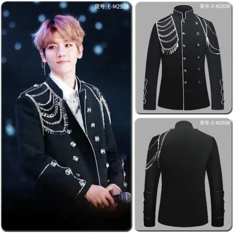 Blazers Mens Jackets Palace Costume Chinese Tunic Suit Performance Stage Nightclub Bar Dance Lead Black Chain Military Uniform
Blazers Mens Jackets Palace Costume Chinese Tunic Suit Performance Stage Nightclub Bar Dance Lead Black Chain Military Uniform