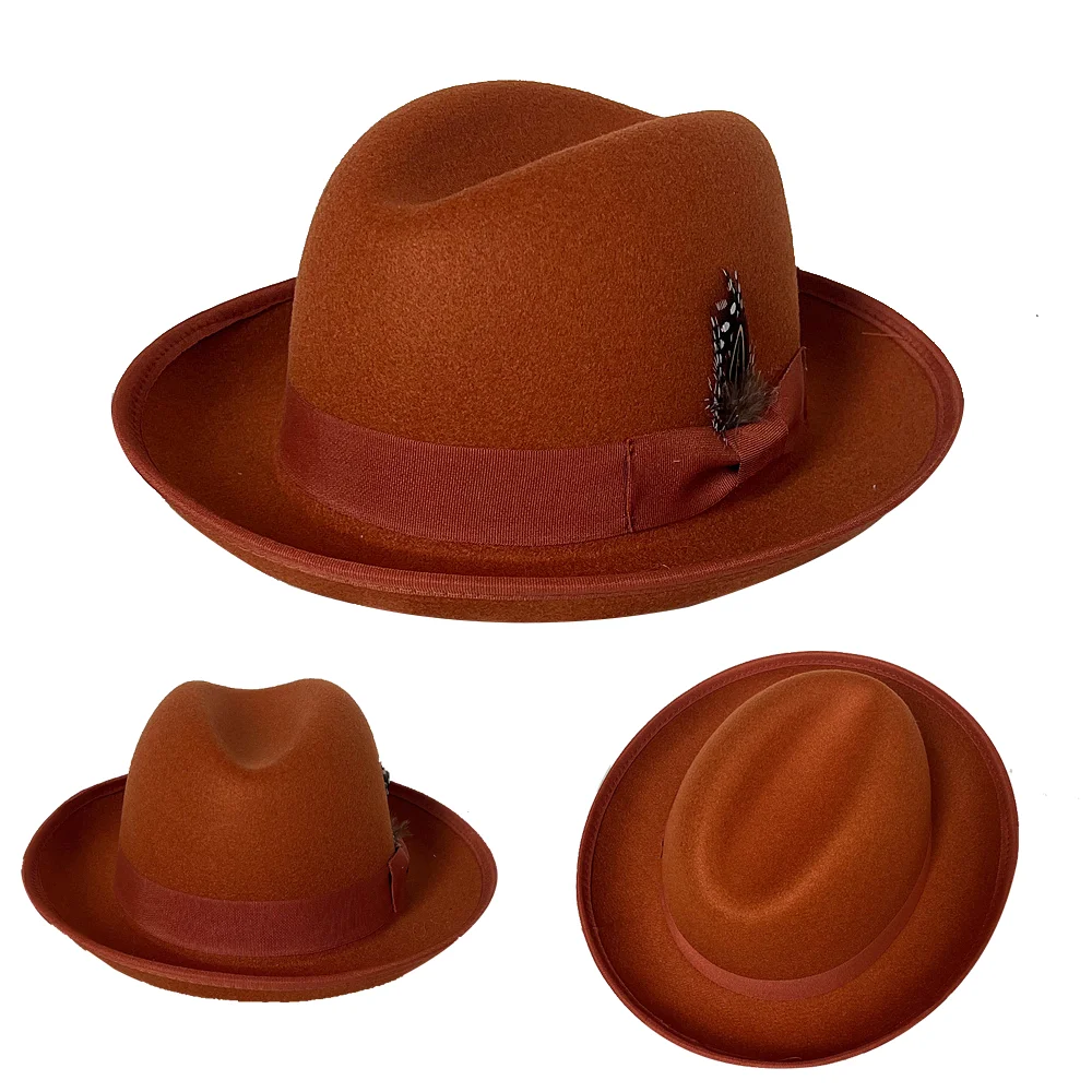 

Sombrero fedora hat bow feather accessories small flip brim men's top hat retro jazz hat gorras para hombres