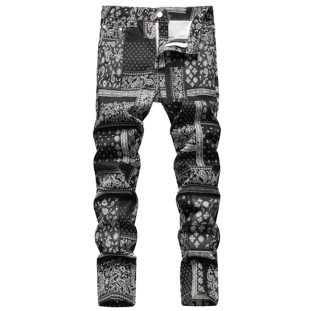 New Men's Paisley Bandanna Printed Jeans For Men Fashion 3D Digital Painted Stretch Denim Pants Slim Straight Black Trousers
New Men's Paisley Bandanna Printed Jeans For Men Fashion 3D Digital Painted Stretch Denim Pants Slim Straight Black Trousers