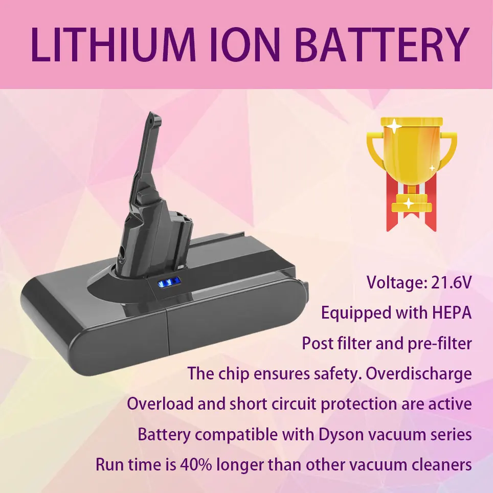 21,6 в с фильтром, подходит для Dyson V8, V8 Absolute, V8 Motorhead V8 пушистый, Dyson V8 SV10 вакуумная батарея
21,6 в с фильтром, подходит для Dyson V8, V8 Absolute, V8 Motorhead V8 пушистый, Dyson V8 SV10 вакуумная батарея