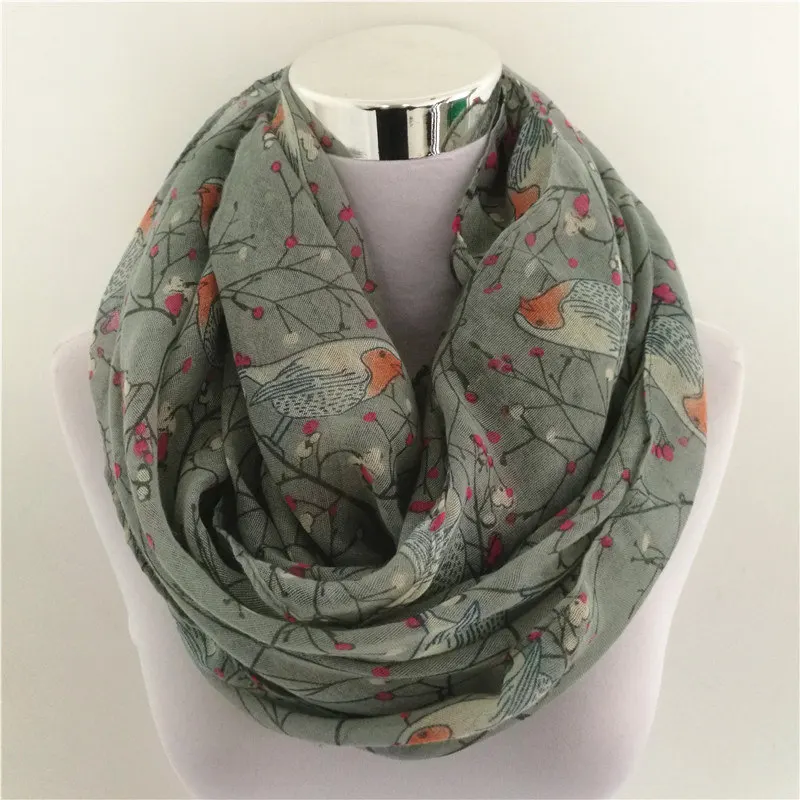 

New fashion bird print loop scarf women infinity scarves flower scarf echarpe hiver femme chaude Scarf