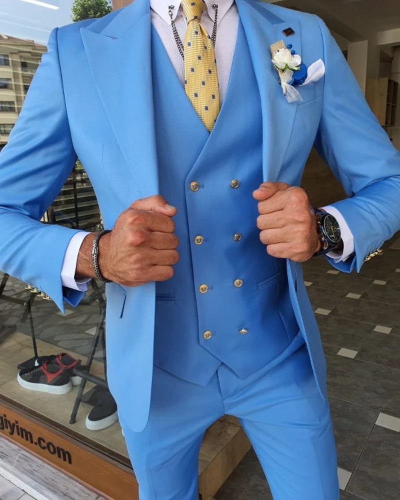Solid Color Sky Blue Wedding Prom Party Mens Suits Fashion 3 Pieces Groom Tuxedos Slim Fit Formal Business Jacket Vest Pants
Solid Color Sky Blue Wedding Prom Party Mens Suits Fashion 3 Pieces Groom Tuxedos Slim Fit Formal Business Jacket Vest Pants