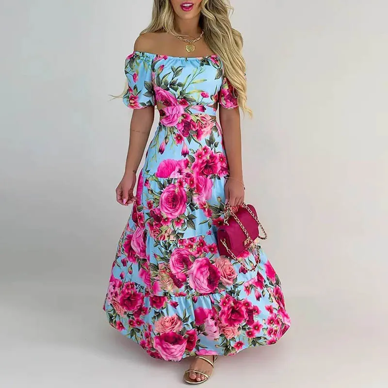 Slash Collar Women Sexy Floral Print Long Boho Beach Big Swing Dress Short Sleeve Casaul Clothing
Slash Collar Women Sexy Floral Print Long Boho Beach Big Swing Dress Short Sleeve Casaul Clothing