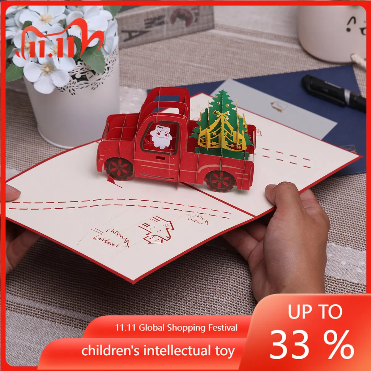 

Рождественская Выдвижная открытка, 3D Поздравительные открытки с грузовиком, подарок на зимний праздник, новый год