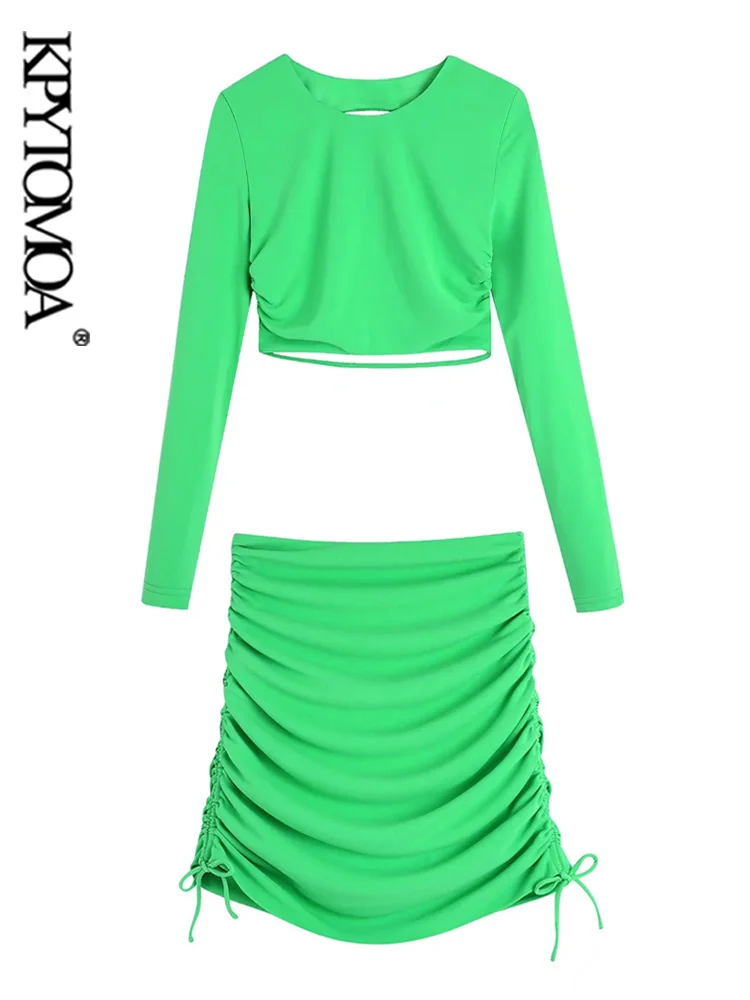 KPYTOMOA Women Fashion With Gathered Cropped Blouses And High Waist Side Ties Pleated Mini Skirt Female Sets Mujer
KPYTOMOA Women Fashion With Gathered Cropped Blouses And High Waist Side Ties Pleated Mini Skirt Female Sets Mujer