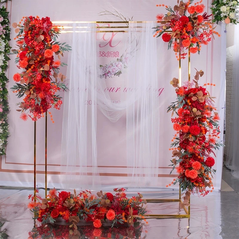 

Metal Wedding Arch Frame Mariage row runner Square Backdrop Stand Background Gold Plating Outdoor Artificial Flower Door Shelf