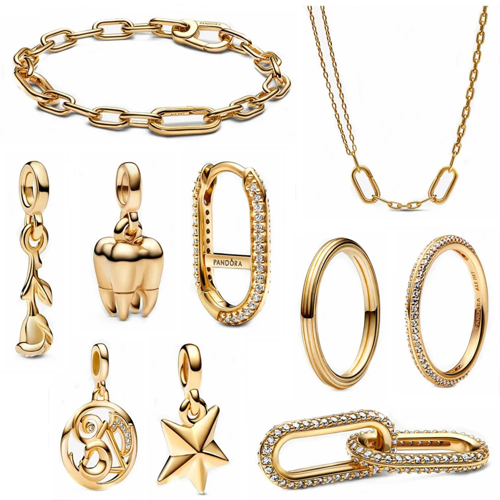 

2023 New Gold Colour Pavé Double Styling Link Mini Me Charm Fit Original Brand 925 Silver Me Bracelet Women Jewelry DIY