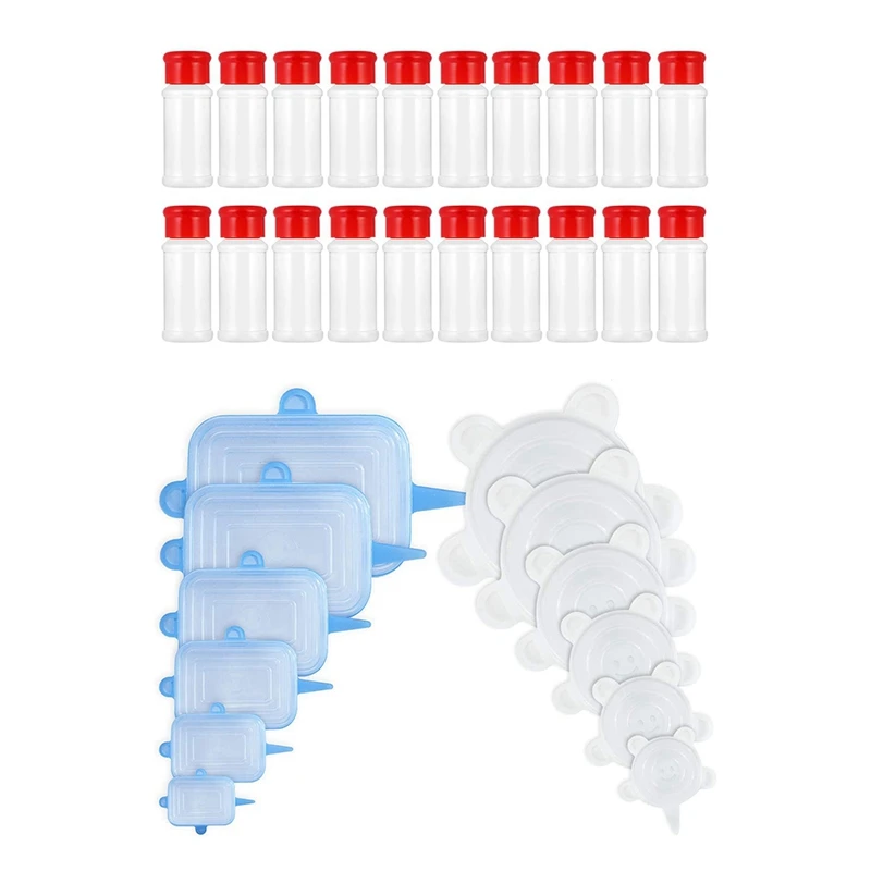 20Pcs Spice Salt Pepper Shakers Seasoning Powder Bottle Salt Storage Jar & 12X Round + Rectangle,Silicone Stretch Lids 
20Pcs Spice Salt Pepper Shakers Seasoning Powder Bottle Salt Storage Jar & 12X Round + Rectangle,Silicone Stretch Lids