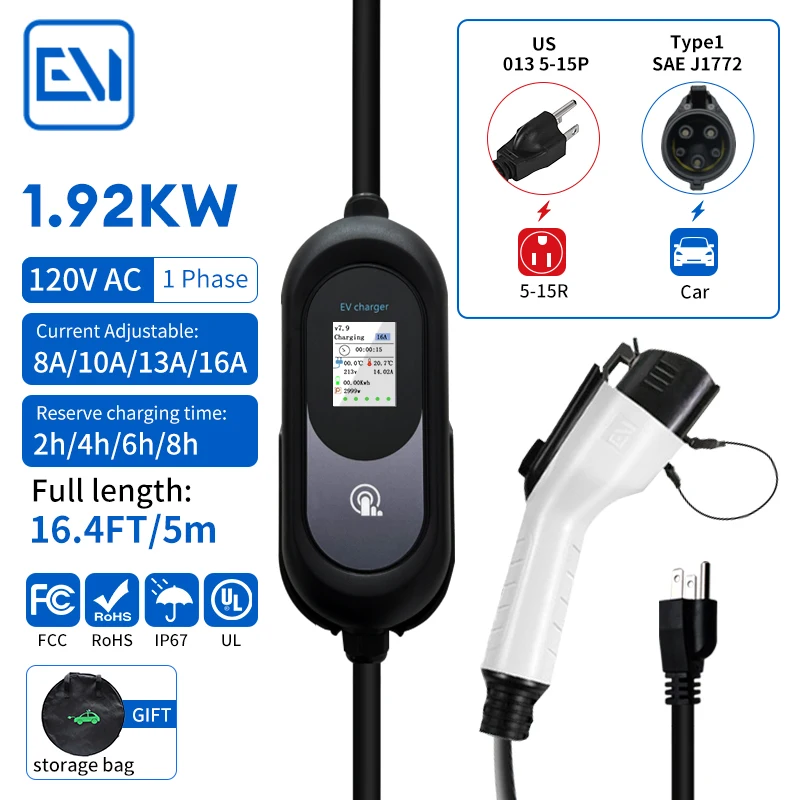 EV Portable Charger Type 1 J1772 Adjustable Current Wall Box Fast Charging Car Charger 5M Cable For Electric Vehicles Charging
EV Portable Charger Type 1 J1772 Adjustable Current Wall Box Fast Charging Car Charger 5M Cable For Electric Vehicles Charging