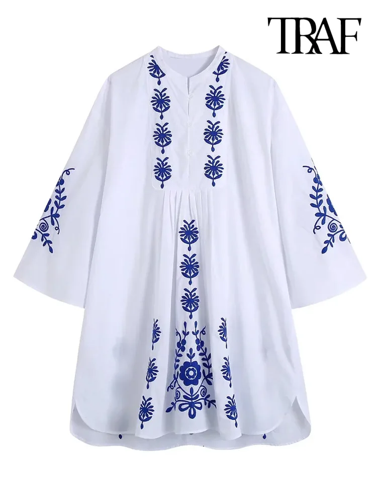 TRAF Women Fashion Floral Embroidered Pleats Mini Dress Vintage Three Quarter Sleeve Side Vents Female Dresses Vestidos
TRAF Women Fashion Floral Embroidered Pleats Mini Dress Vintage Three Quarter Sleeve Side Vents Female Dresses Vestidos